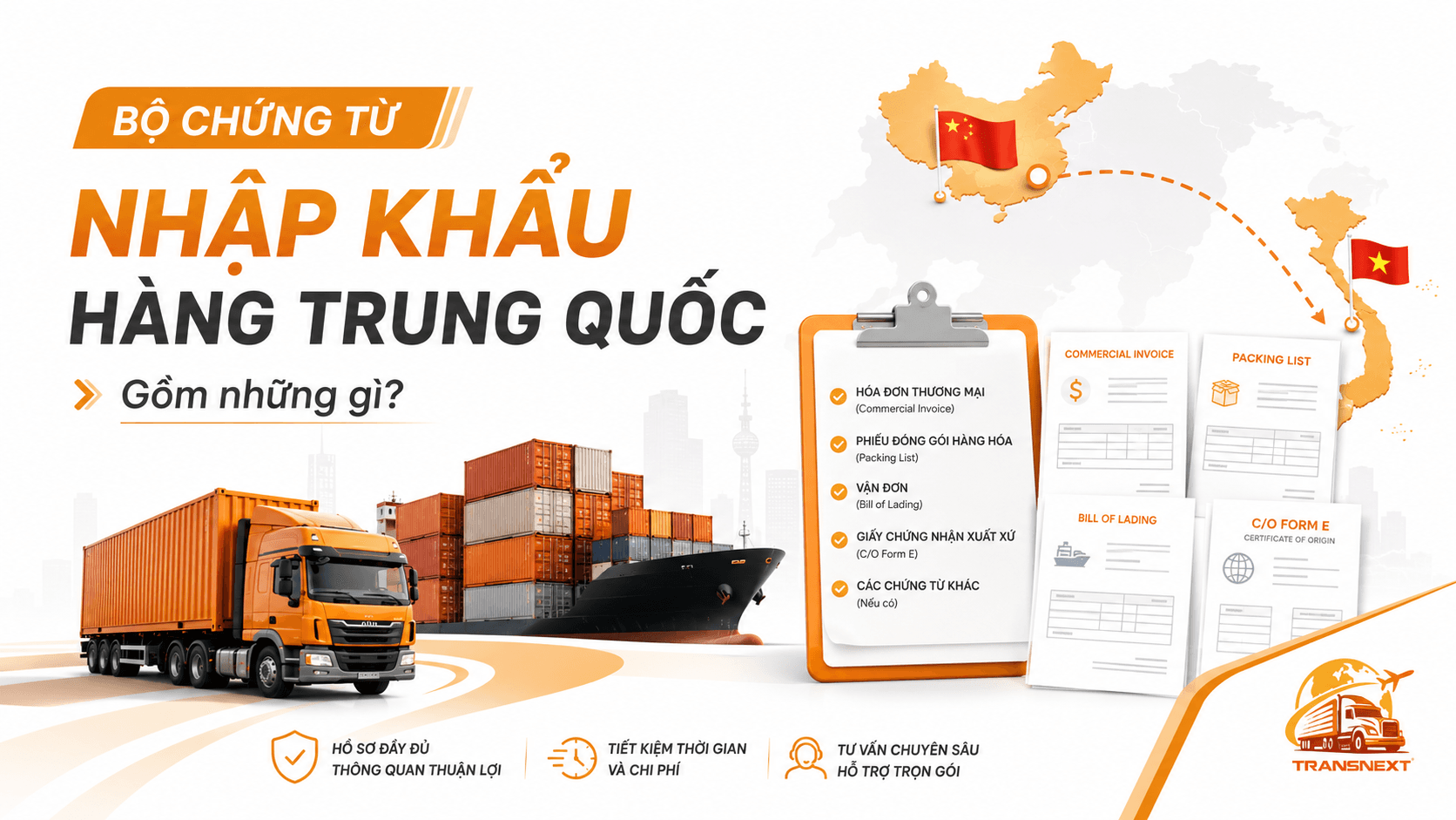 Bộ chứng từ nhập khẩu hàng Trung Quốc (chính ngạch) bao gồm 5 chứng từ bắt buộc